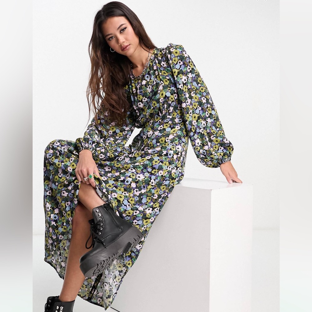 ASOS Nobody’s Child Katie Open Back Midi Dress in Ditsy Floral